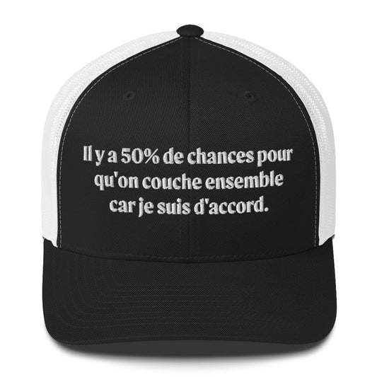 Casquette brodée 50% de chances qu'on couche ensemble Noir Blanc - Sedurro