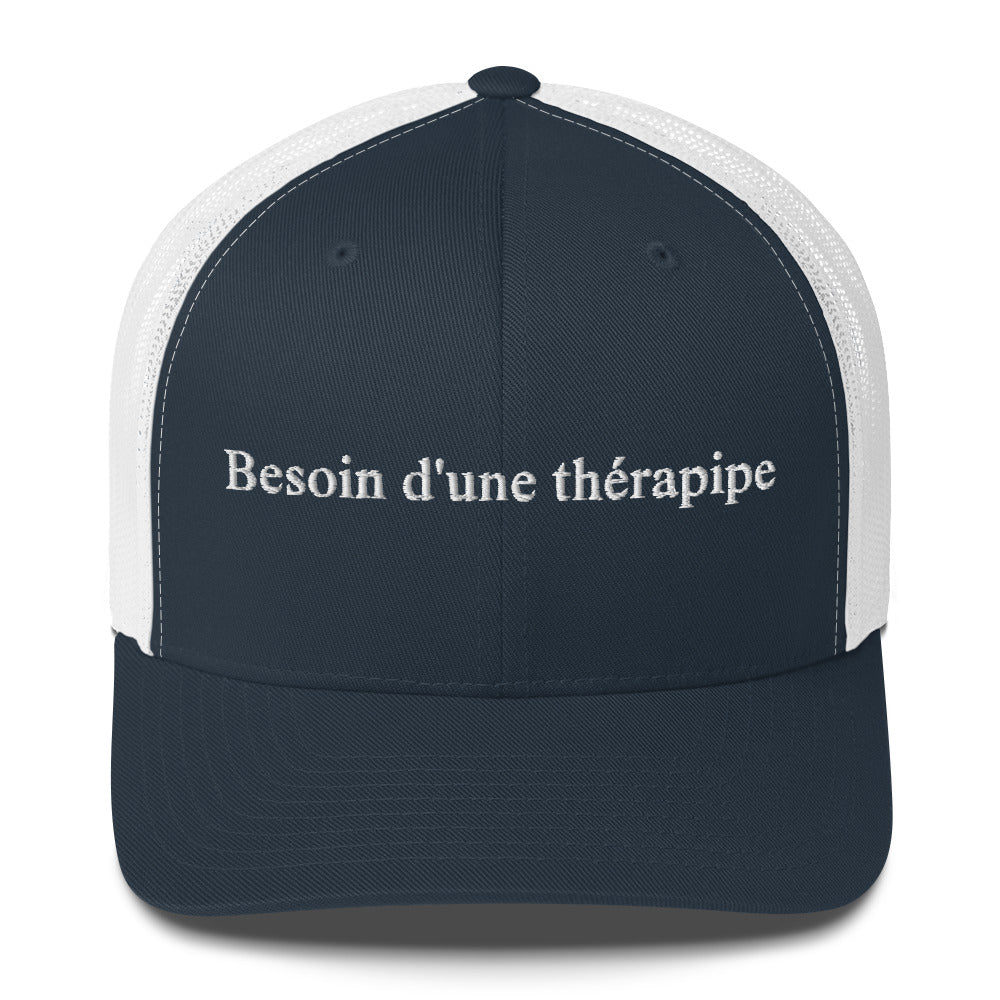 Casquette brodée Besoin d'une thérapipe Bleu Marine Blanc - Sedurro