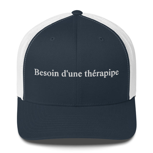 Casquette brodée Besoin d'une thérapipe Bleu Marine Blanc - Sedurro