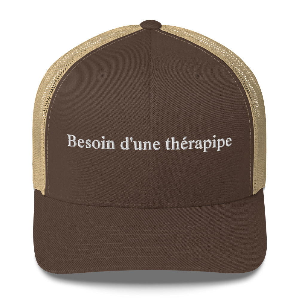 Casquette brodée Besoin d'une thérapipe Marron Kaki - Sedurro