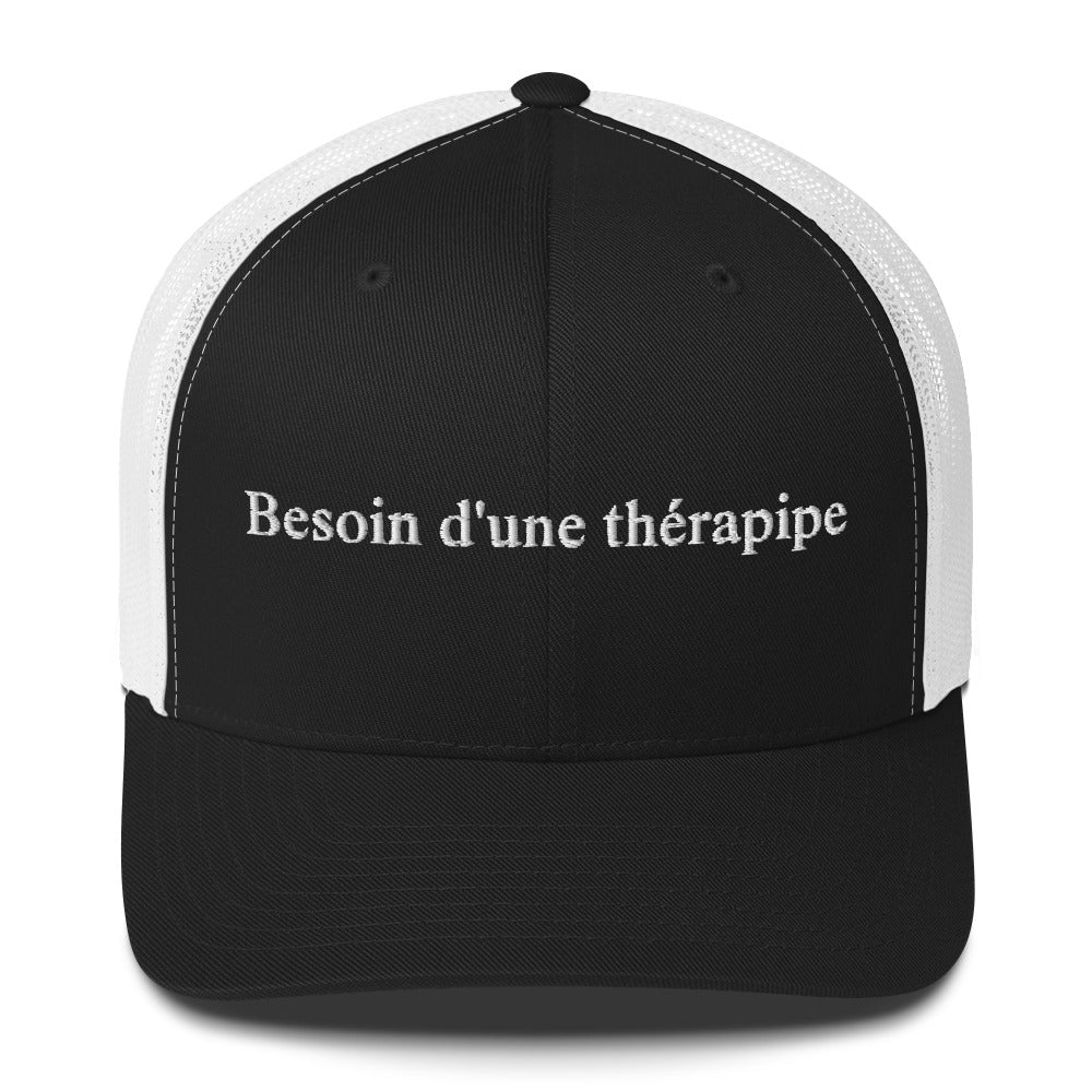 Casquette brodée Besoin d'une thérapipe Noir Blanc - Sedurro