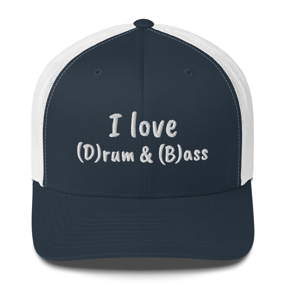 Casquette brodée I love (d)rum and (b)ass Bleu Marine Blanc - Sedurro