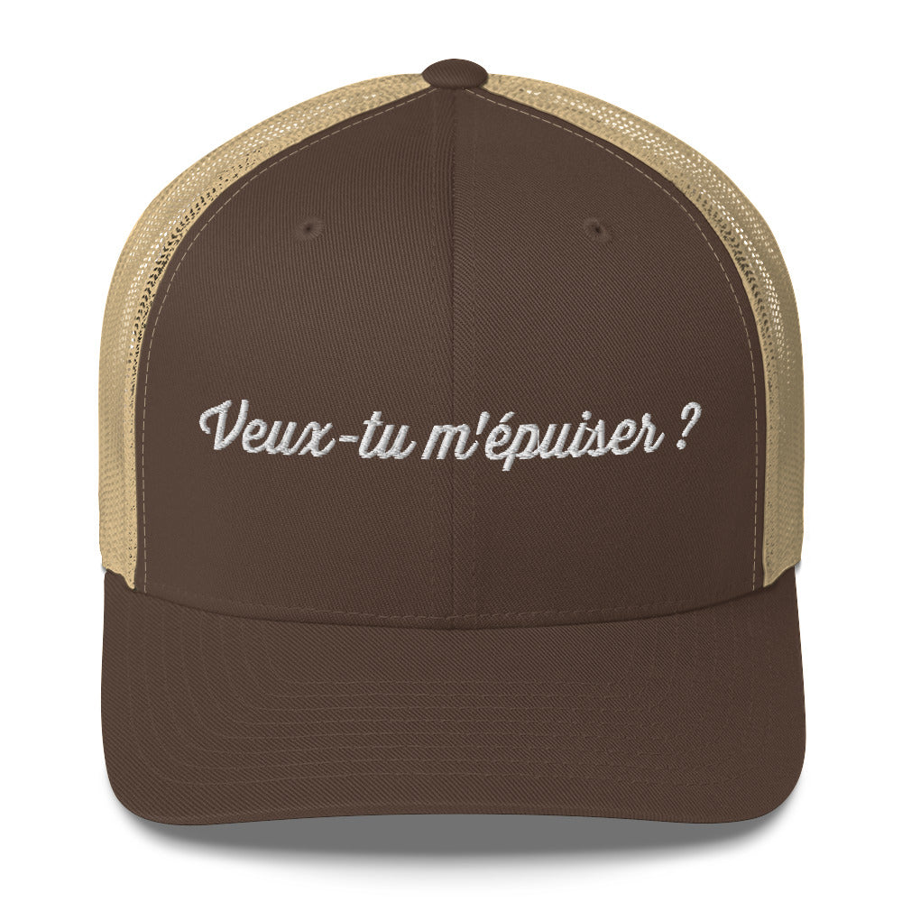 Casquette brodée Veux-tu m'épuiser Marron Kaki - Sedurro