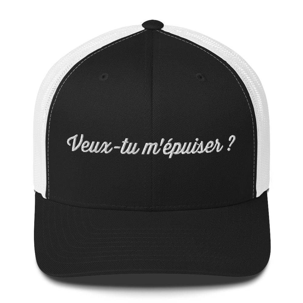 Casquette brodée Veux-tu m'épuiser Noir Blanc - Sedurro