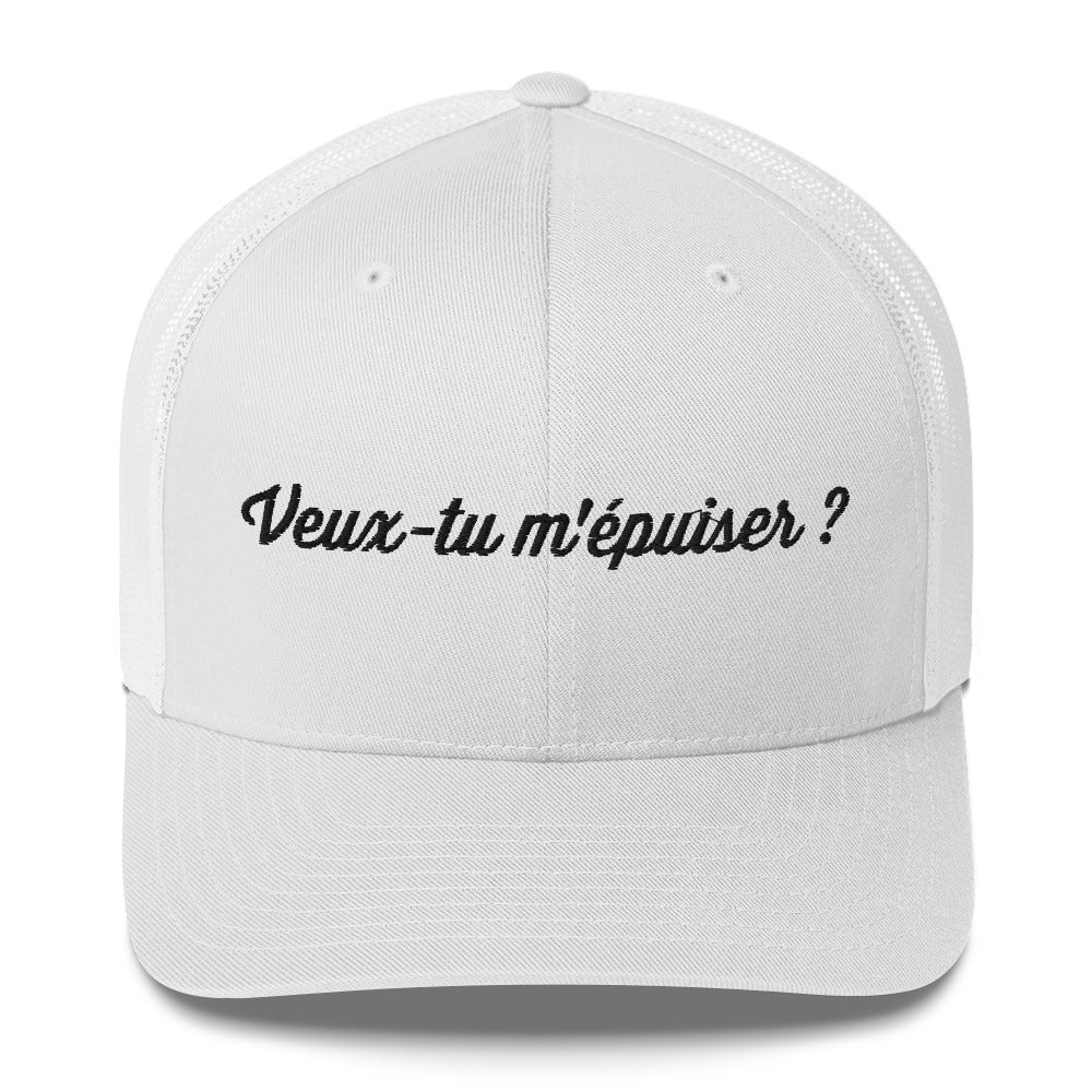 Casquette brodée Veux-tu m'épuiser Blanc - Sedurro