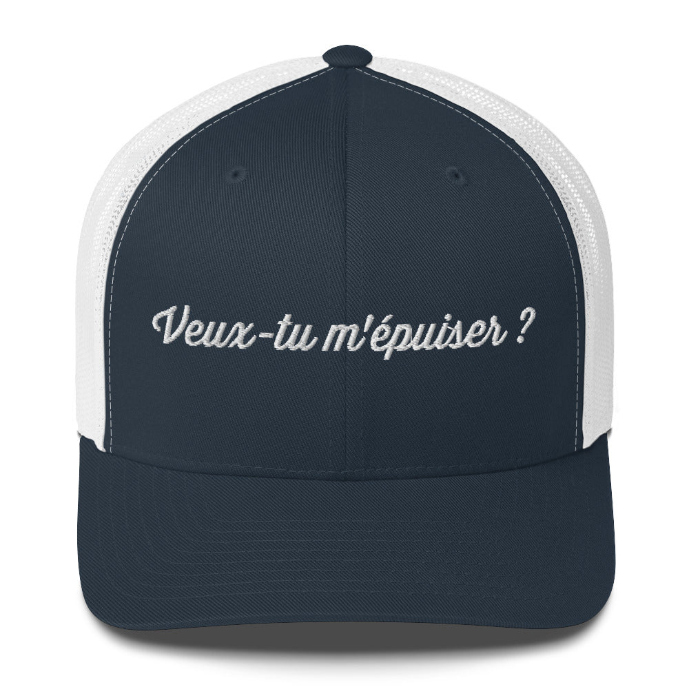 Casquette brodée Veux-tu m'épuiser Bleu Marine Blanc - Sedurro