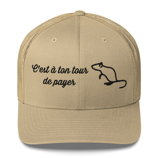 Casquette brodée C'est à ton tour de payer rat Kaki - Sedurro