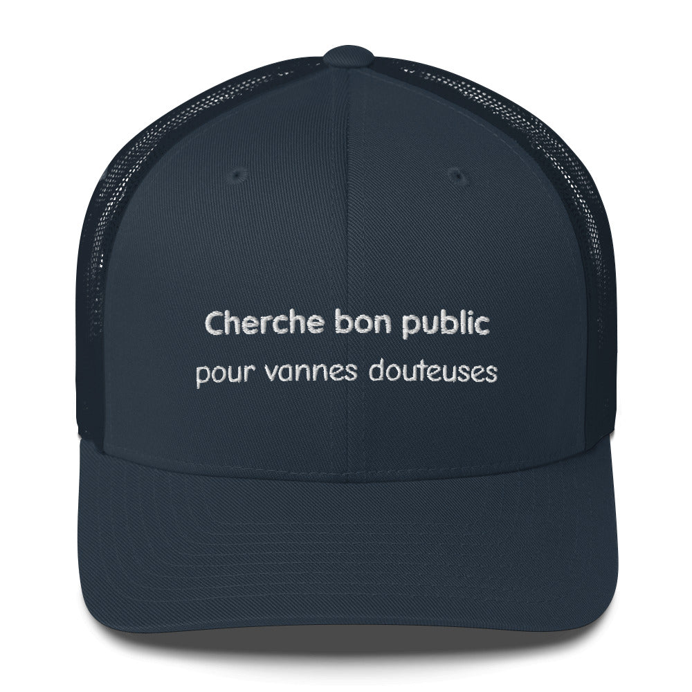 Casquette brodée Cherche bon public pour vannes douteuses Bleu Marine - Sedurro