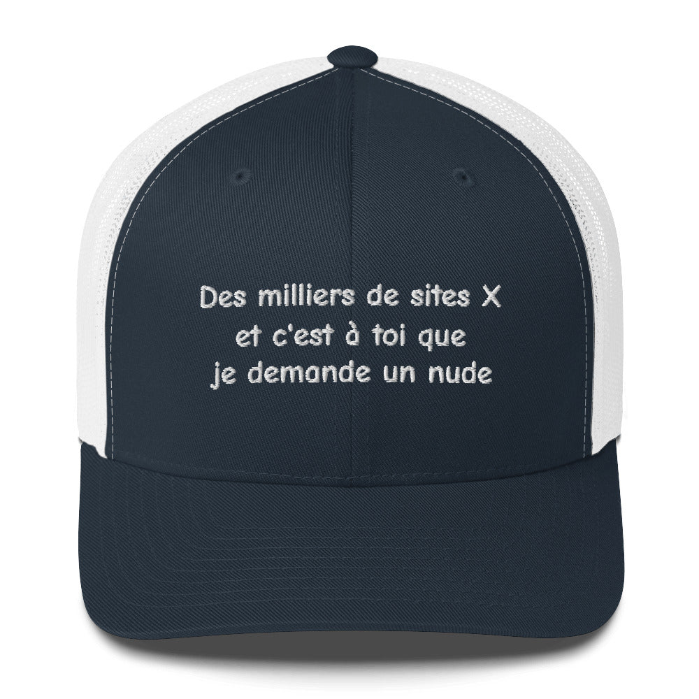 Casquette brodée Des milliers de sites X et c’est à toi que je demande un nude Bleu Marine Blanc - Sedurro