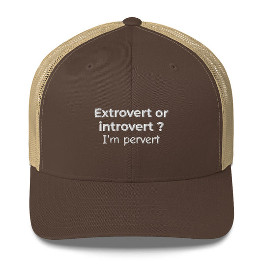 Casquette brodée Extrovert or introvert ? I'm pervert Marron Kaki - Sedurro
