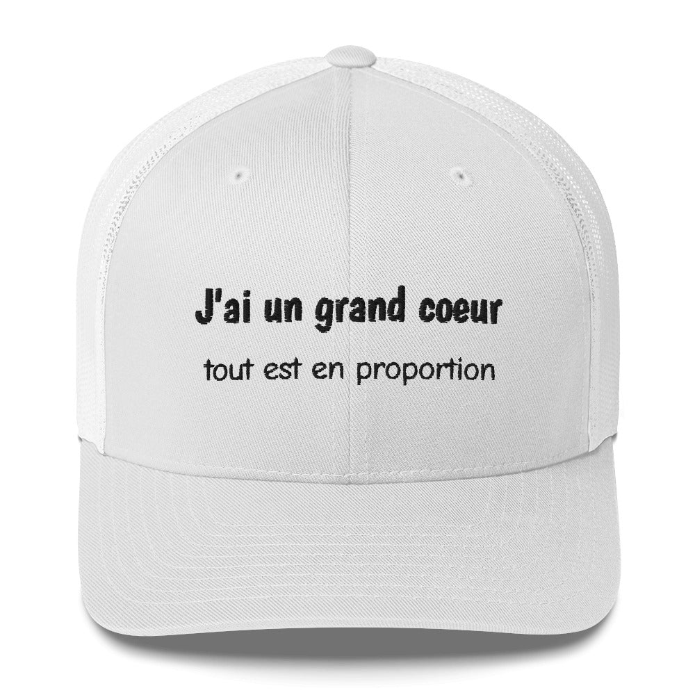 Casquette brodée J'ai un grand coeur tout est en proportion Blanc - Sedurro