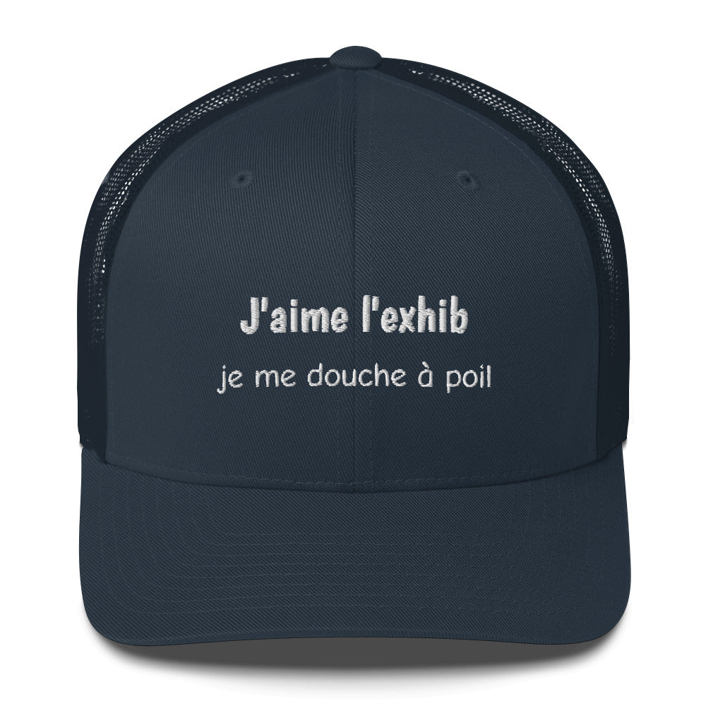 Casquette brodée J'aime l'exhib je me douche à poil Bleu Marine - Sedurro