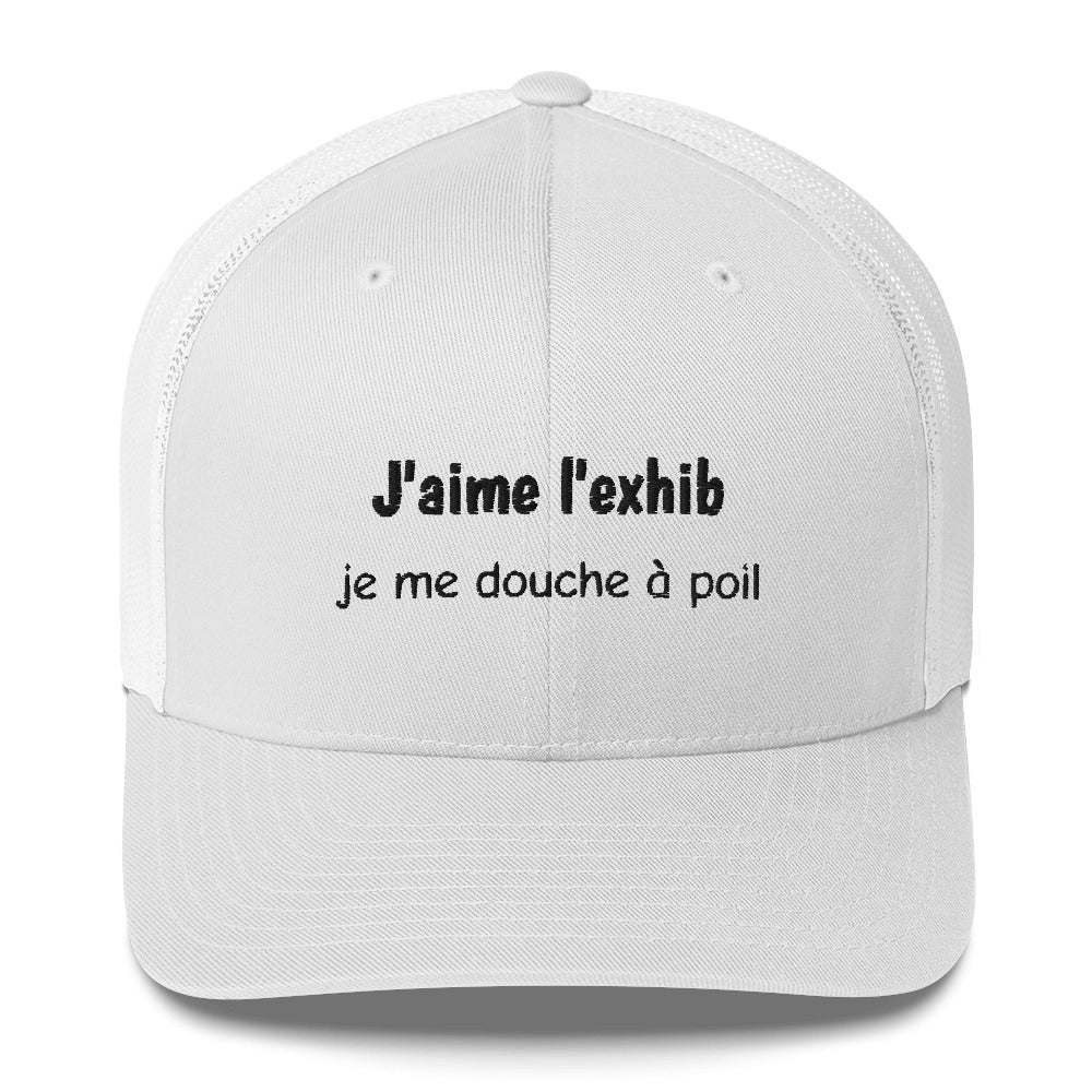 Casquette brodée J'aime l'exhib je me douche à poil Blanc - Sedurro