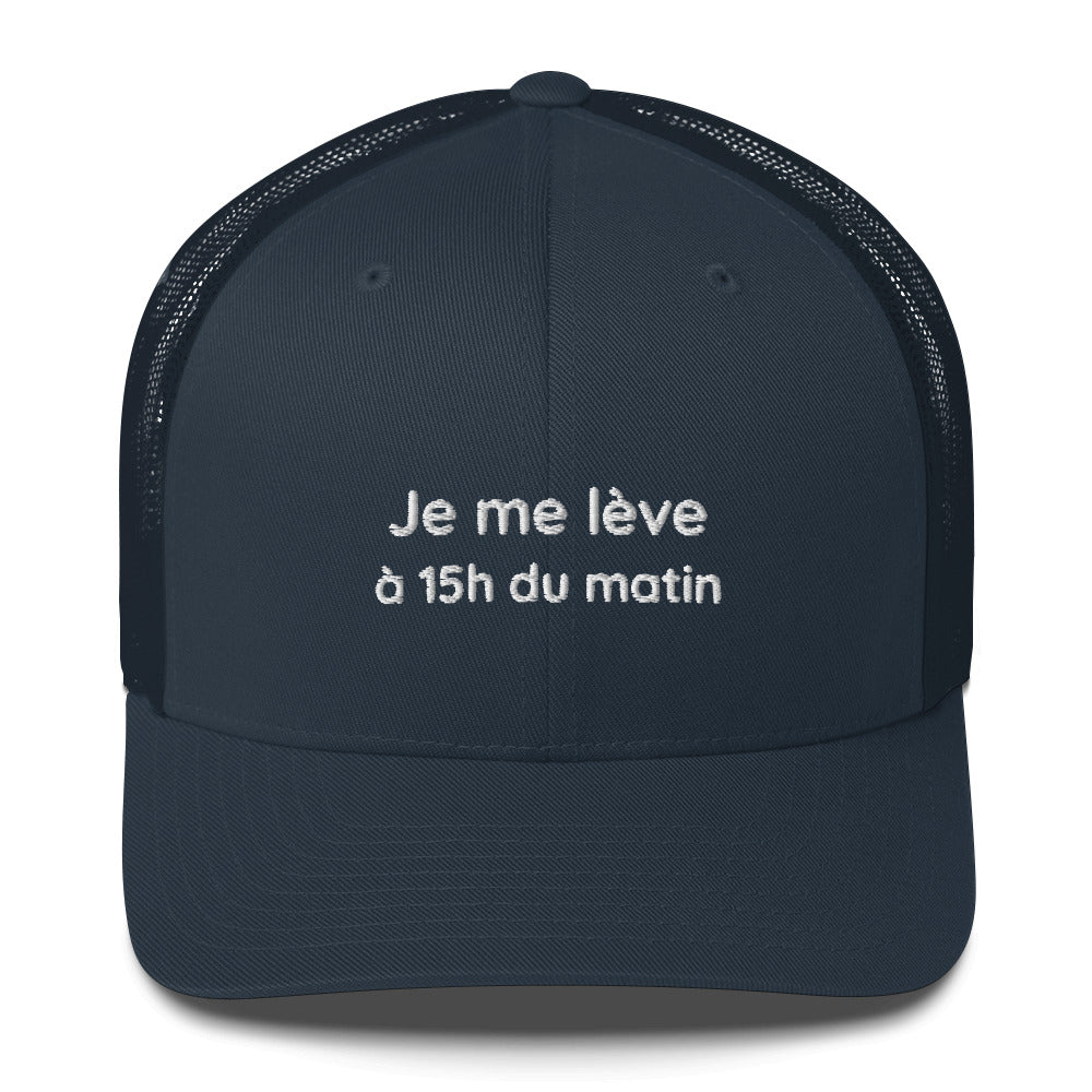 Casquette brodée Je me lève à 15h du matin Bleu Marine - Sedurro