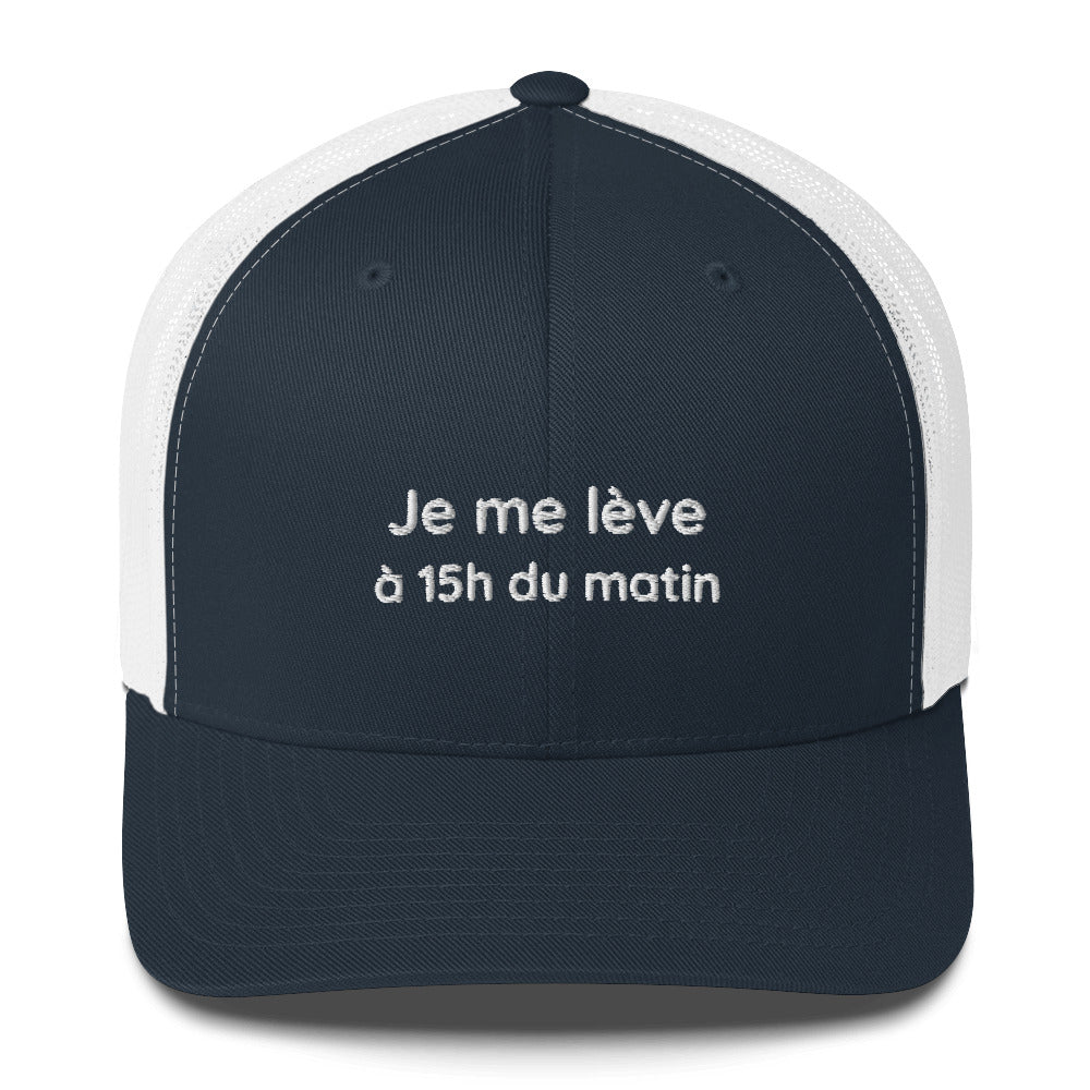 Casquette brodée Je me lève à 15h du matin Bleu Marine Blanc - Sedurro