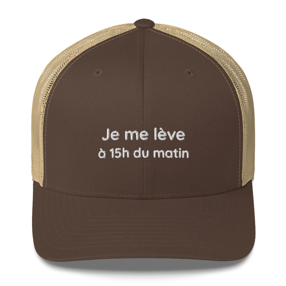 Casquette brodée Je me lève à 15h du matin Marron Kaki - Sedurro
