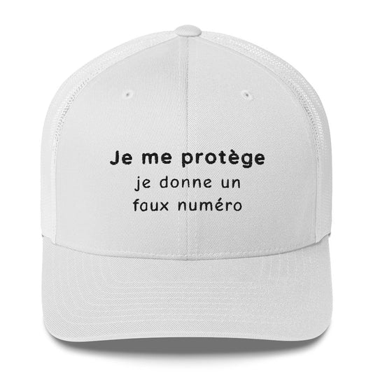 Casquette brodée Je me protège je donne un faux numéro Blanc - Sedurro