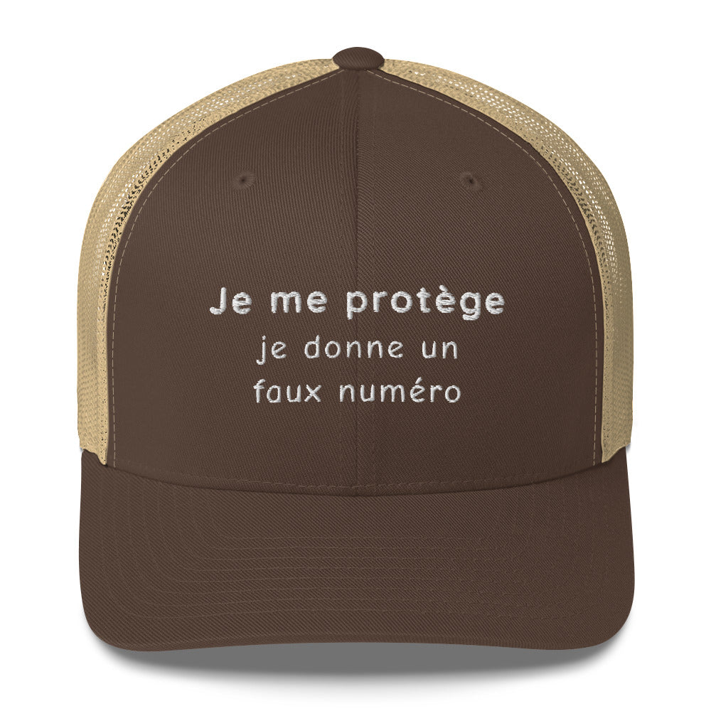 Casquette brodée Je me protège je donne un faux numéro Marron Kaki - Sedurro