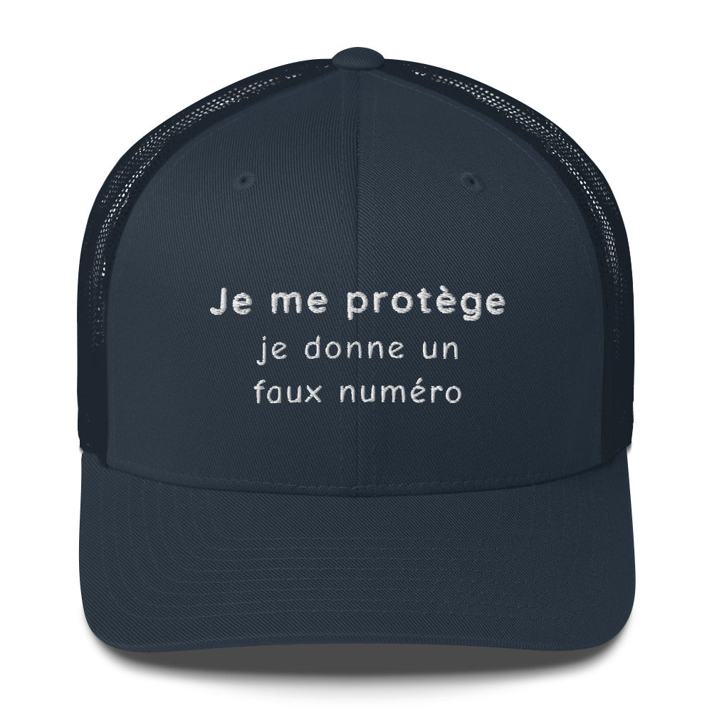 Casquette brodée Je me protège je donne un faux numéro Bleu Marine - Sedurro