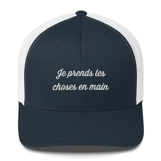 Casquette brodée Je prends les choses en main Bleu Marine Blanc - Sedurro