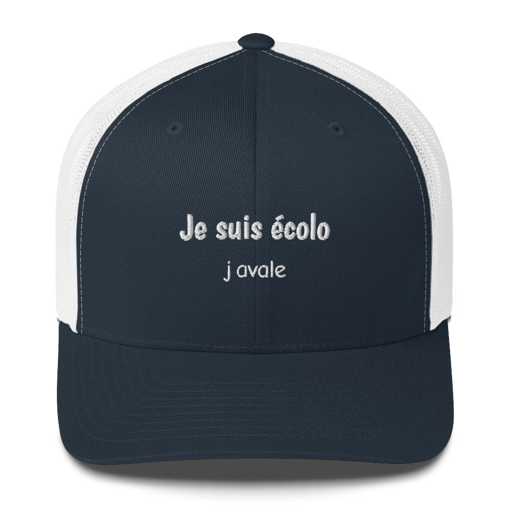 Casquette brodée Je suis écolo j'avale Bleu Marine Blanc - Sedurro