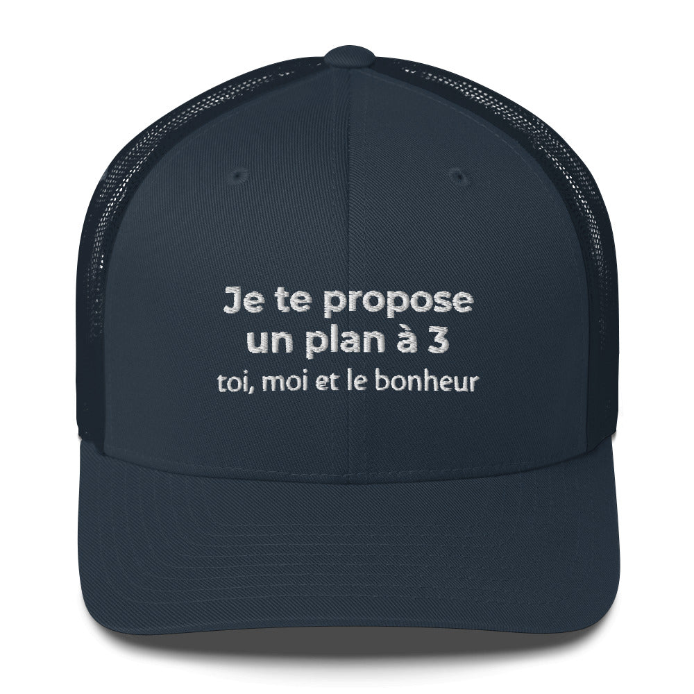 Casquette brodée Je te propose un plan à 3 toi moi et le bonheur Bleu Marine - Sedurro
