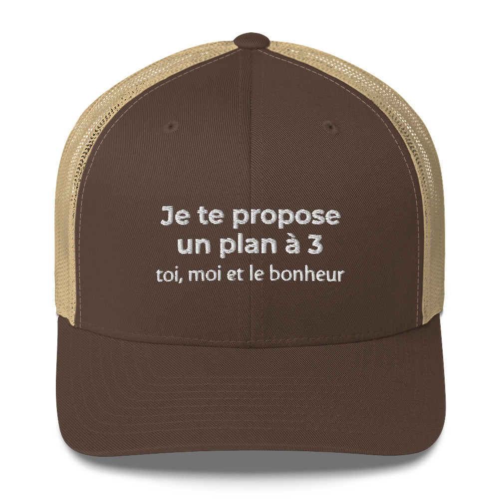 Casquette brodée Je te propose un plan à 3 toi moi et le bonheur Marron Kaki - Sedurro