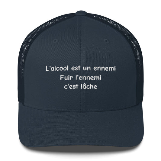 Casquette brodée L'alcool est un ennemi fuir l'ennemi c'est lâche Bleu Marine - Sedurro