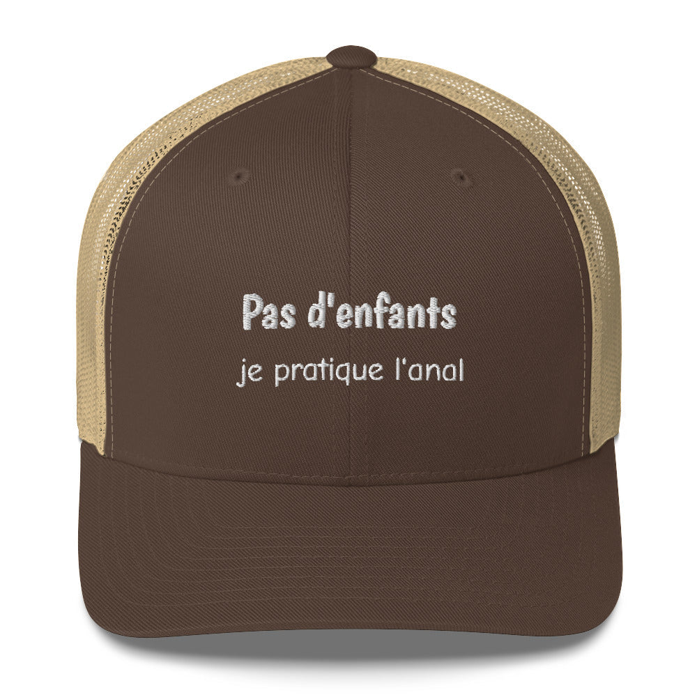 Casquette brodée Pas d'enfants je pratique l'anal Marron Kaki - Sedurro