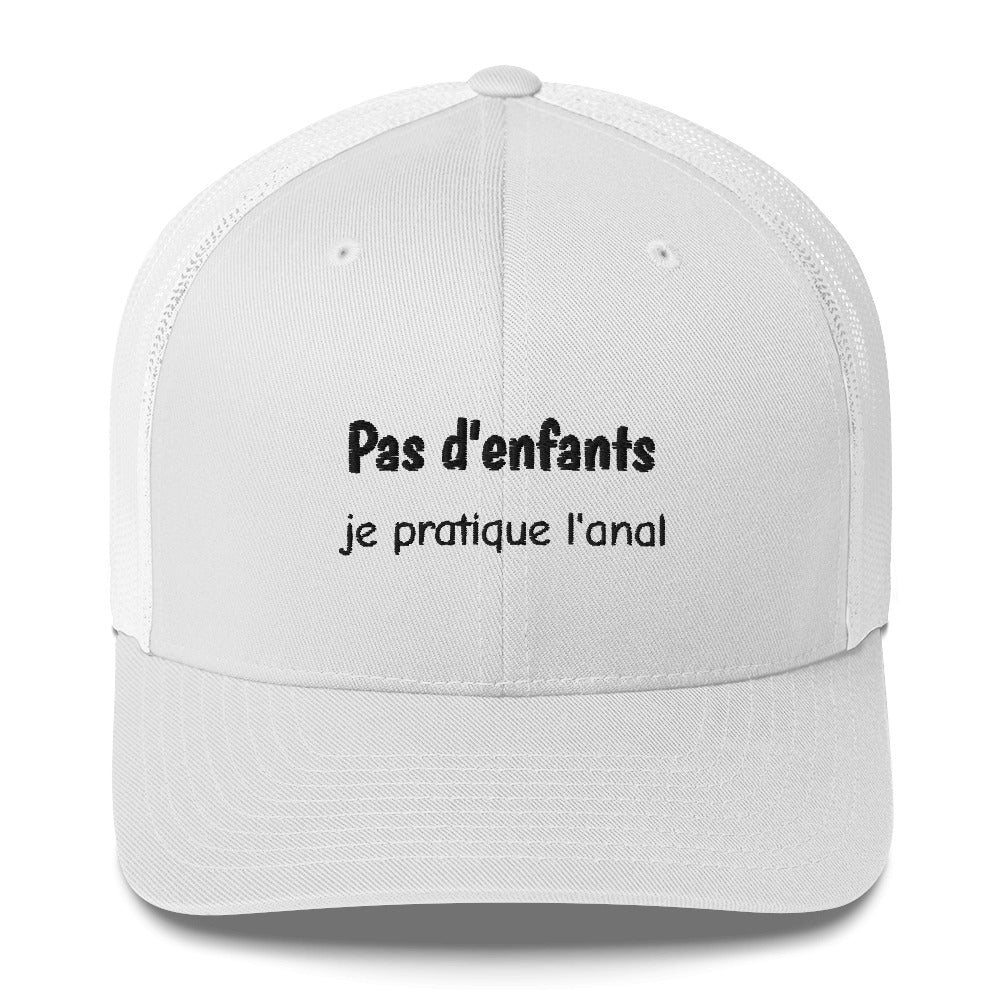 Casquette brodée Pas d'enfants je pratique l'anal Blanc - Sedurro