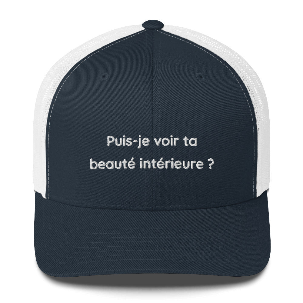 Casquette brodée Puis-je voir ta beauté intérieure Bleu Marine Blanc - Sedurro