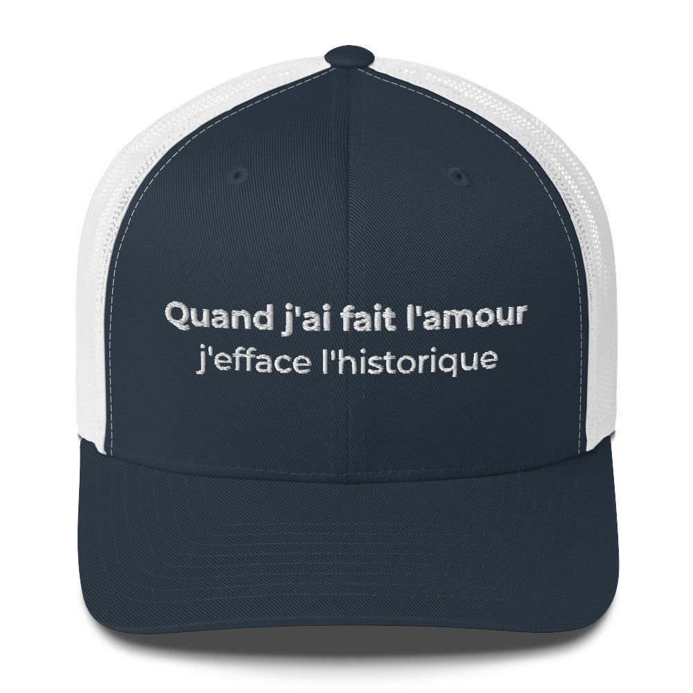 Casquette brodée Quand j'ai fait l'amour j'efface l'historique Bleu Marine Blanc - Sedurro