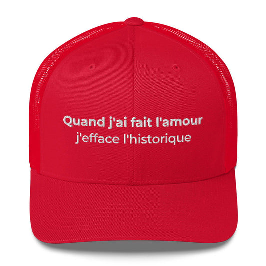 Casquette brodée Quand j'ai fait l'amour j'efface l'historique Rouge - Sedurro