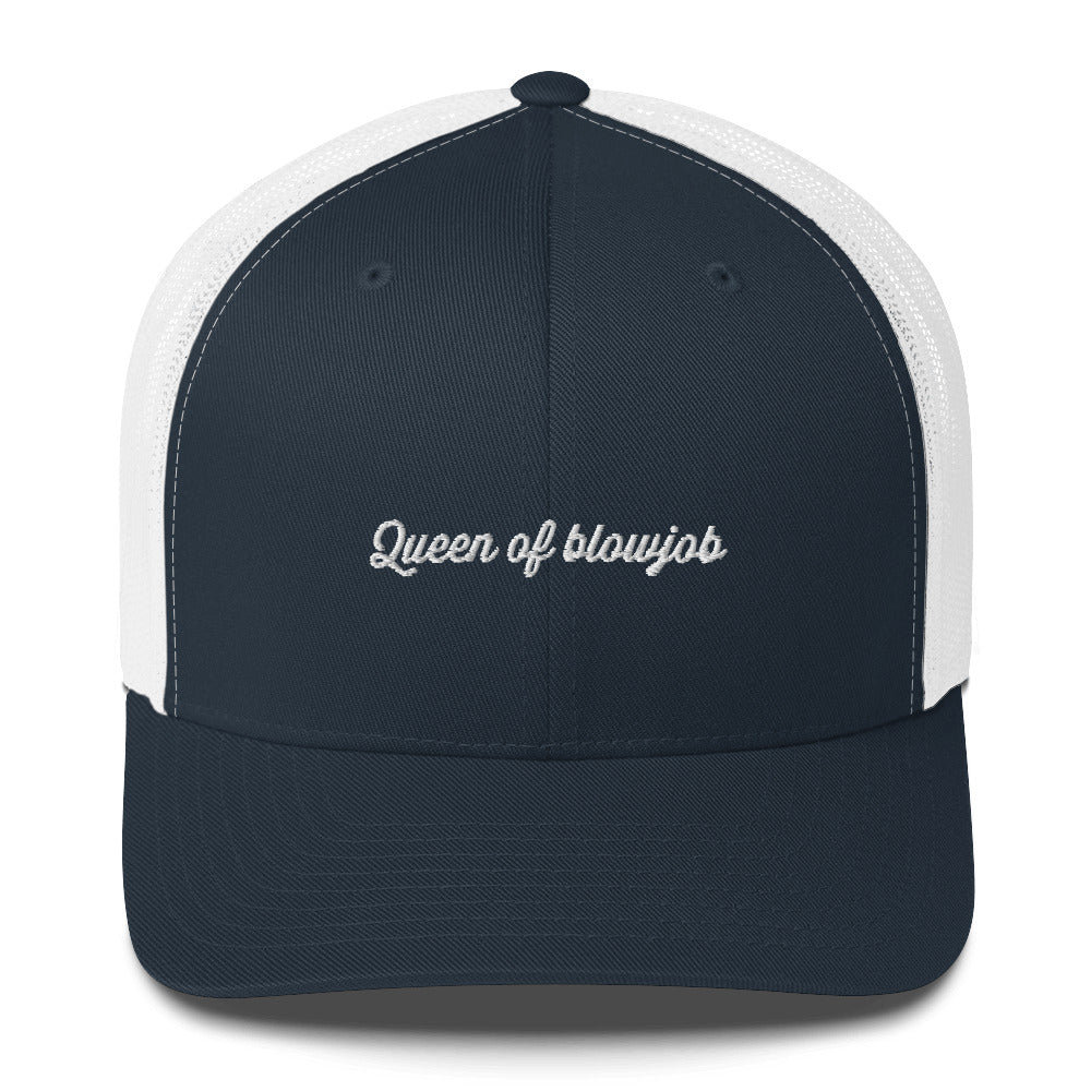 Casquette brodée Queen of blowjob Bleu Marine Blanc - Sedurro