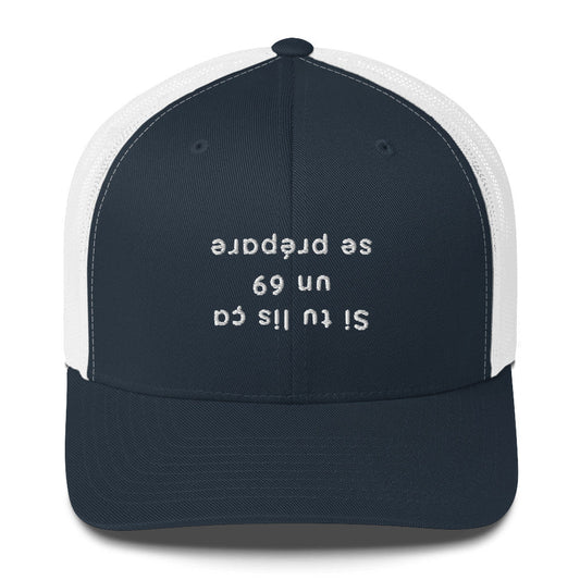 Casquette brodée Si tu lis ça un 69 se prépare Bleu Marine Blanc - Sedurro