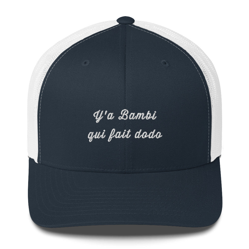 Casquette brodée Y'a bambi qui fait dodo Bleu Marine Blanc - Sedurro