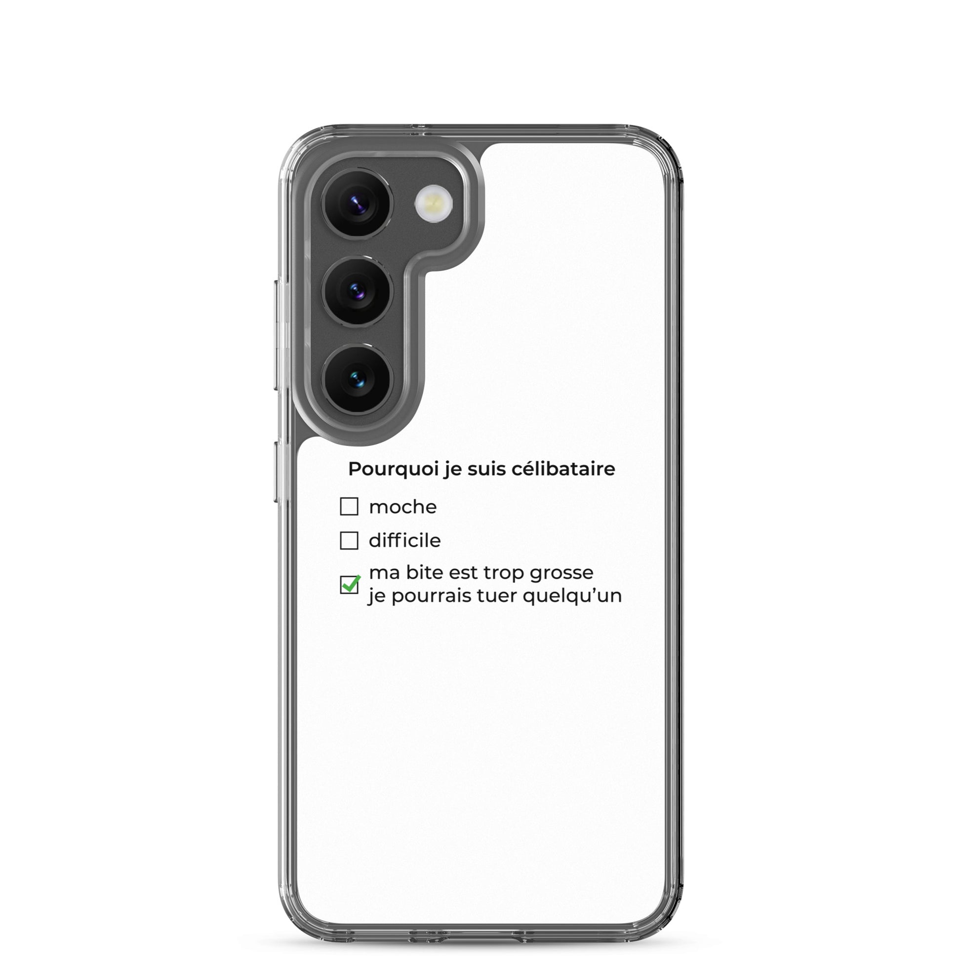 Coque Samsung Pourquoi je suis célibataire ma bite est trop grosse Samsung Galaxy S23 - Sedurro