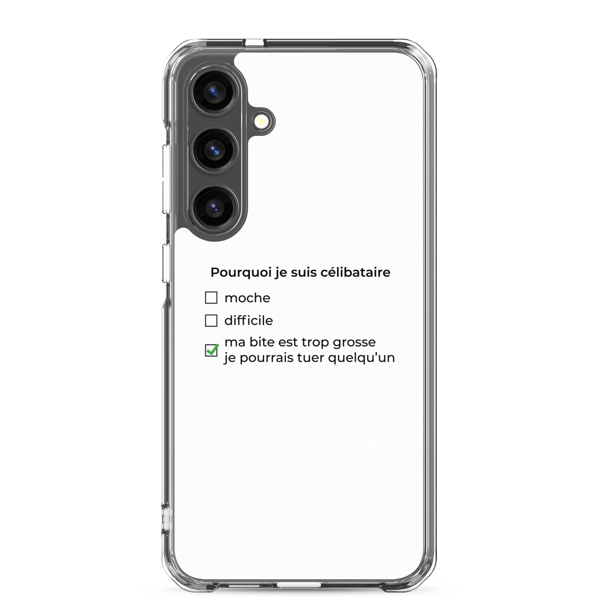 Coque Samsung Pourquoi je suis célibataire ma bite est trop grosse Samsung Galaxy S24 Plus - Sedurro