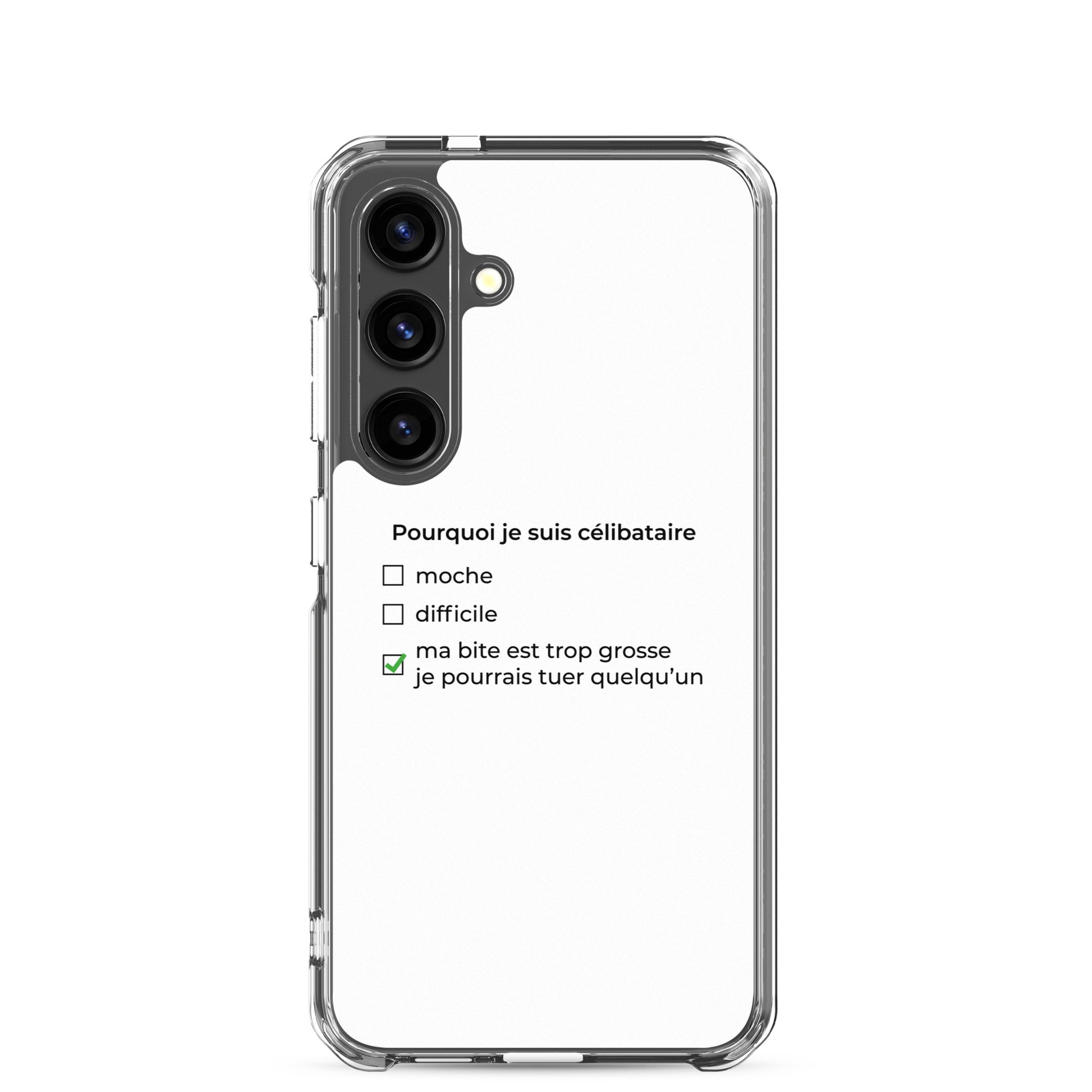 Coque Samsung Pourquoi je suis célibataire ma bite est trop grosse Samsung Galaxy S24 - Sedurro