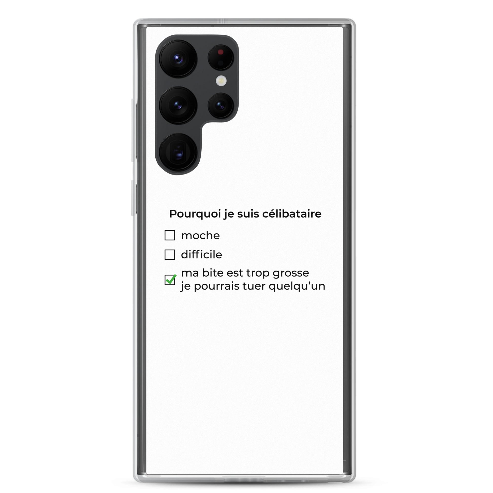 Coque Samsung Pourquoi je suis célibataire ma bite est trop grosse Samsung Galaxy S22 Ultra - Sedurro