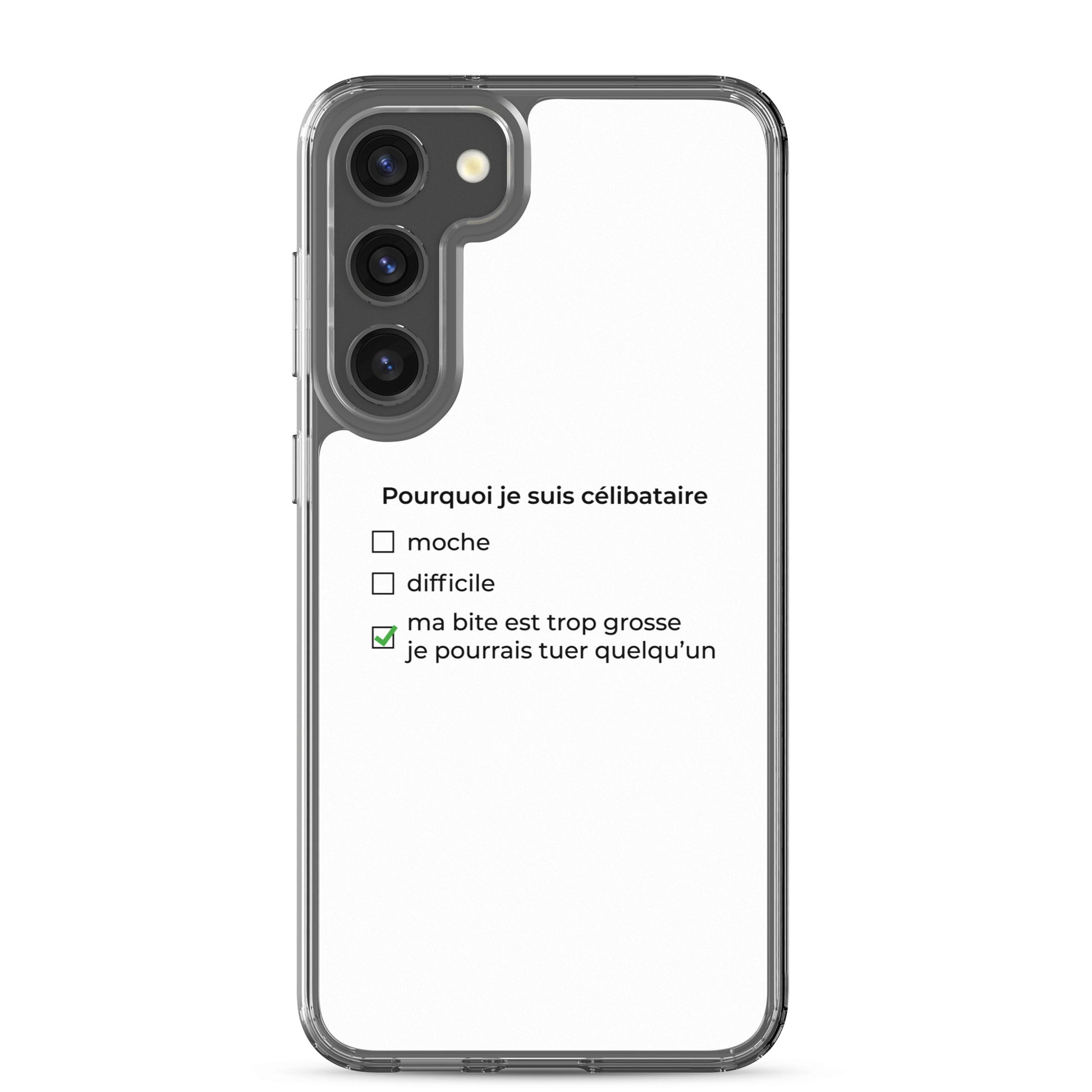 Coque Samsung Pourquoi je suis célibataire ma bite est trop grosse Samsung Galaxy S23 Plus - Sedurro