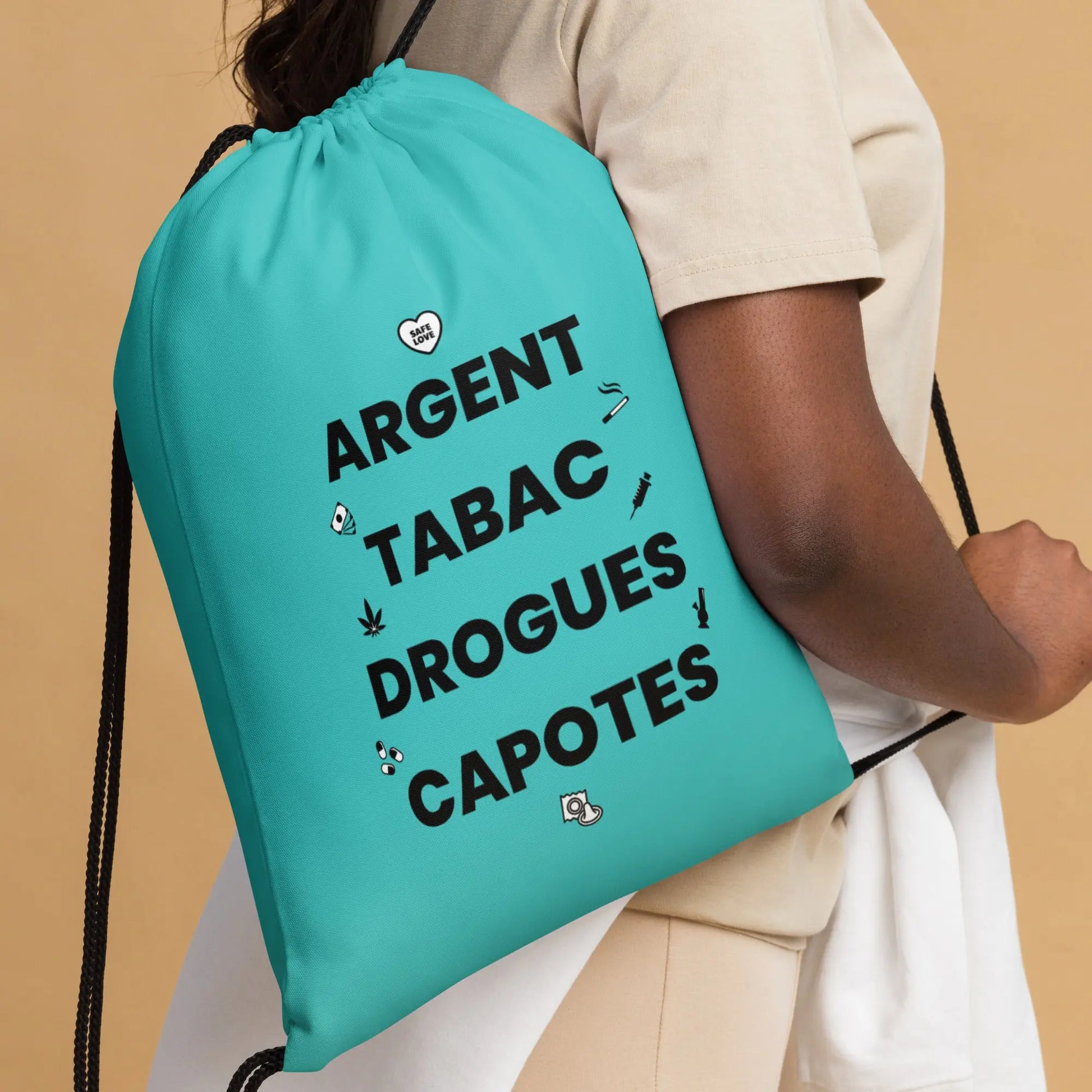 Sac à cordon Argent Tabac Drogues Capotes bleu clair - Sedurro