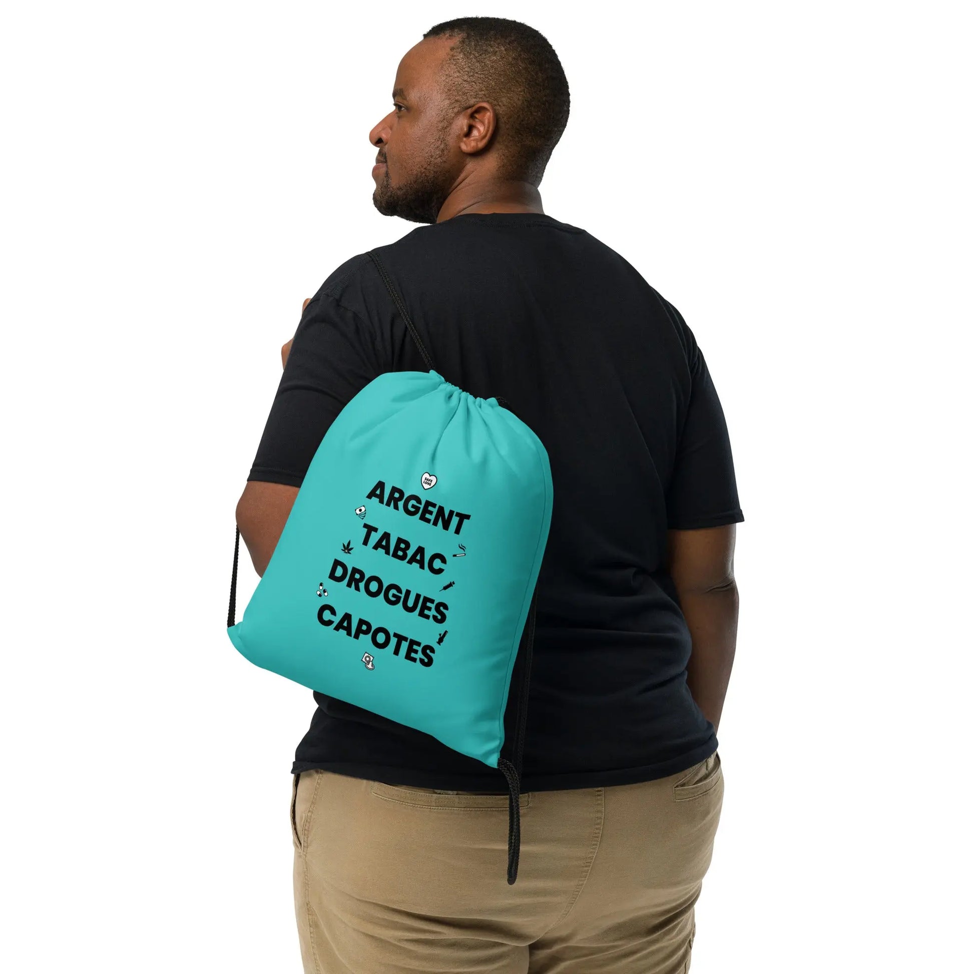 Sac à cordon Argent Tabac Drogues Capotes bleu clair - Sedurro