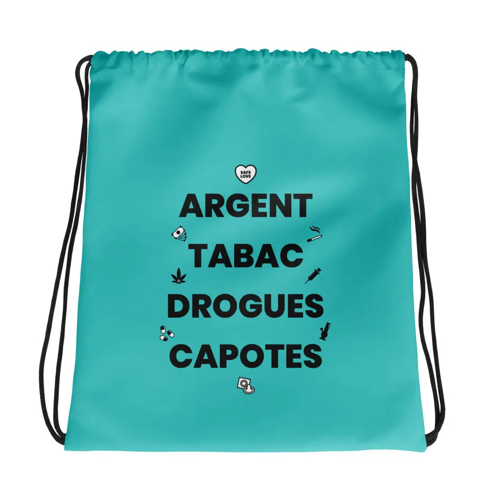 Sac à cordon Argent Tabac Drogues Capotes bleu clair - Sedurro