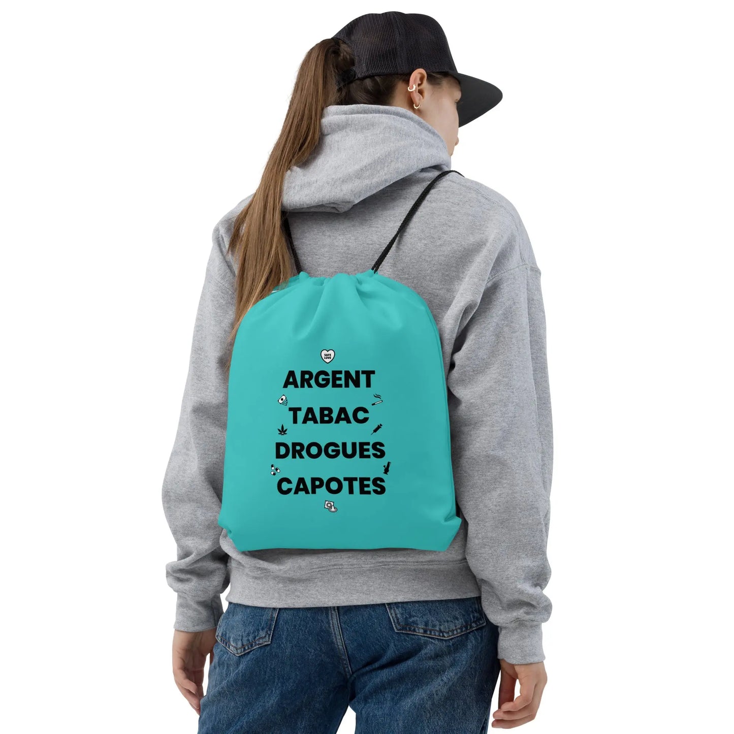 Sac à cordon Argent Tabac Drogues Capotes bleu clair - Sedurro