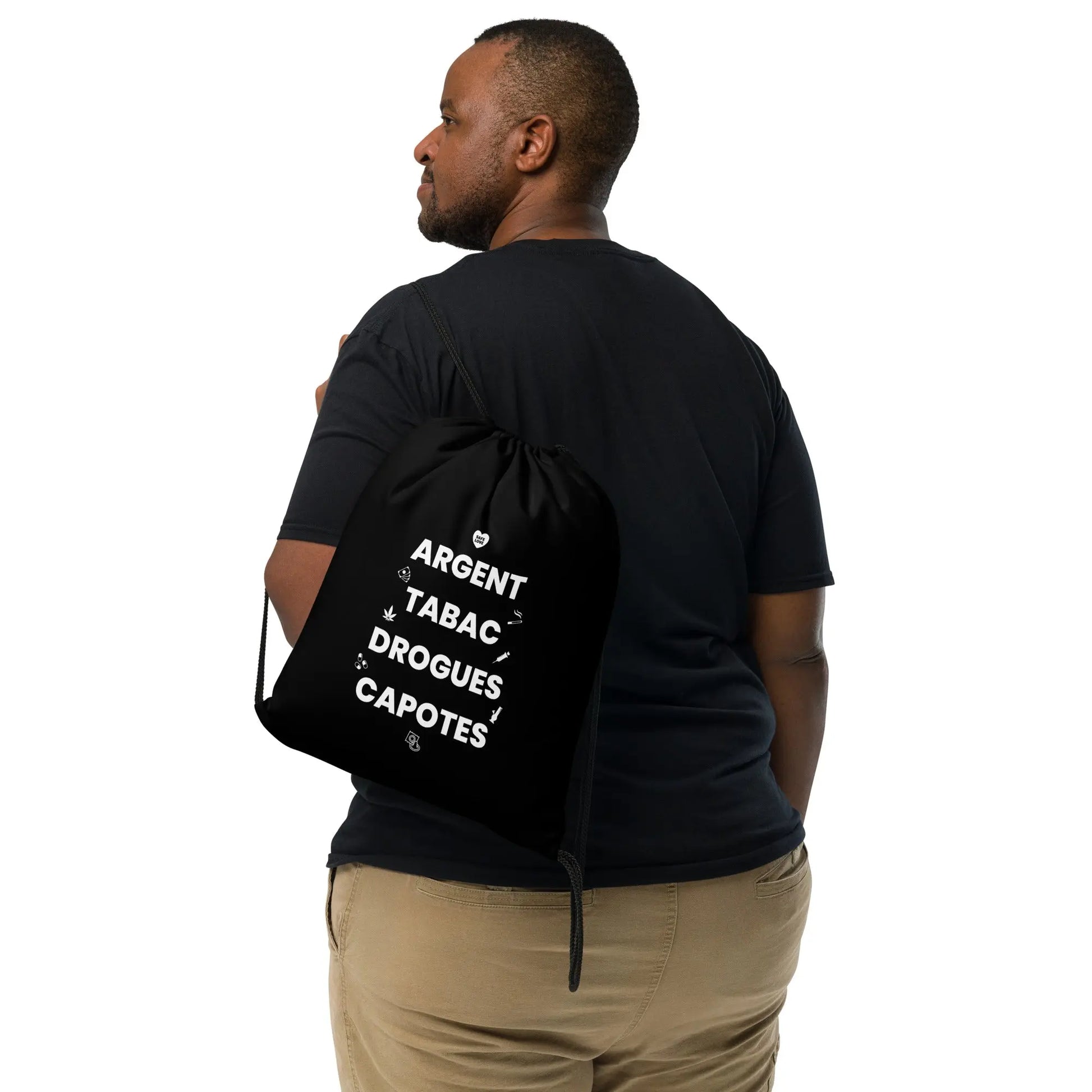 Sac à cordon Argent Tabac Drogues Capotes noir - Sedurro