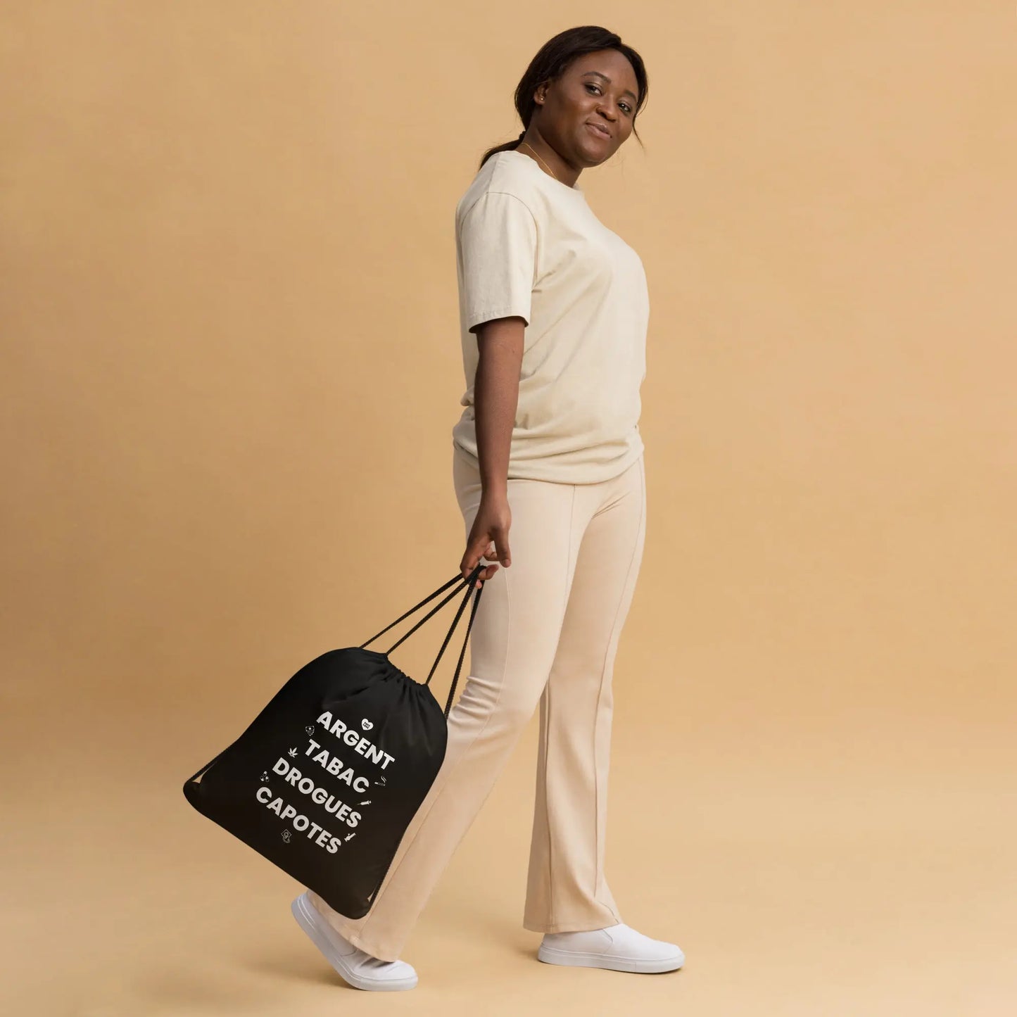 Sac à cordon Argent Tabac Drogues Capotes noir - Sedurro