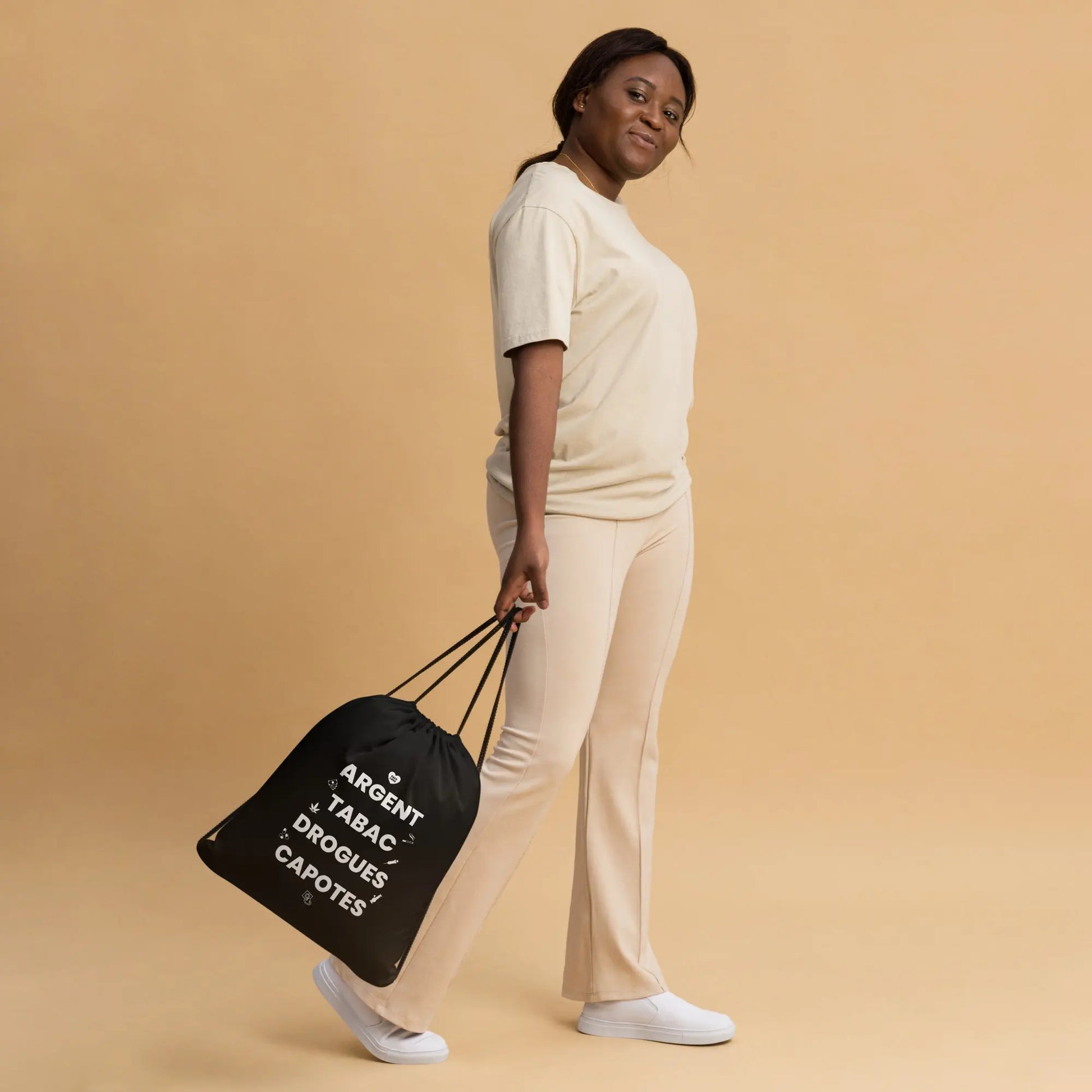 Sac à cordon Argent Tabac Drogues Capotes noir - Sedurro