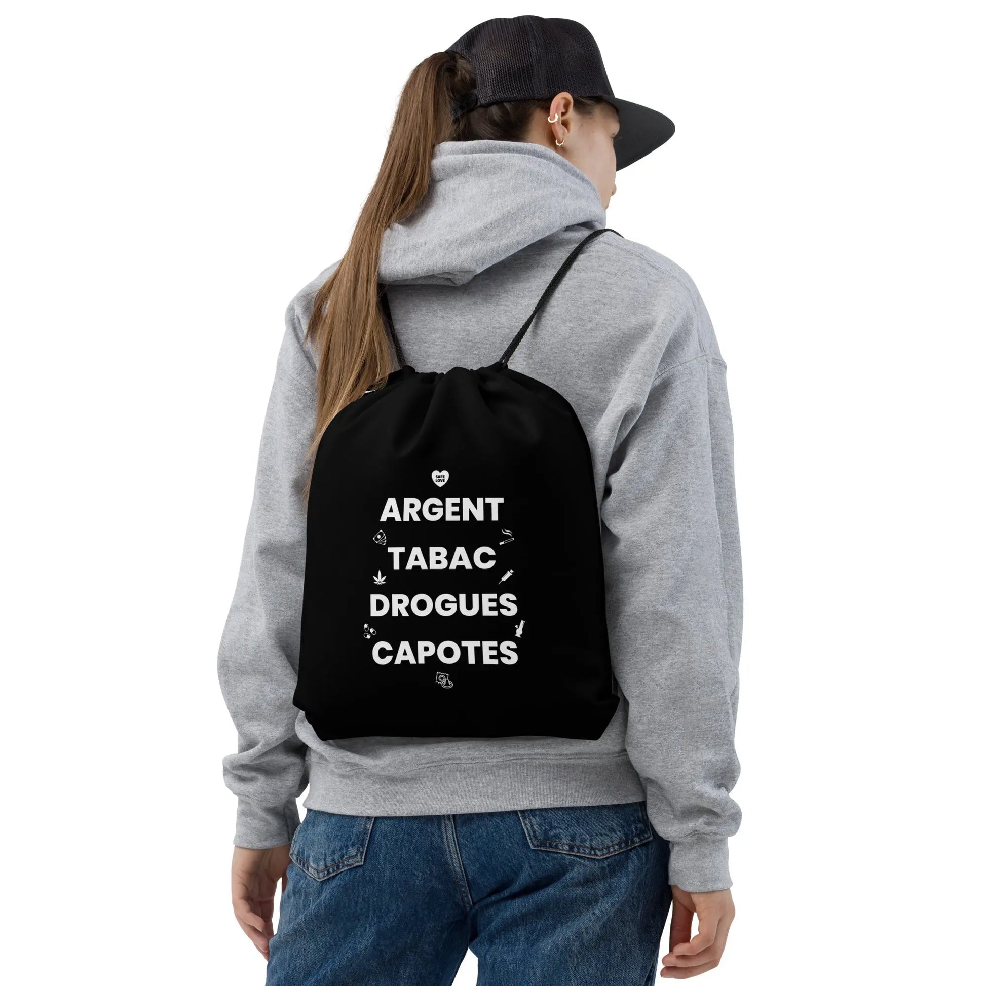 Sac à cordon Argent Tabac Drogues Capotes noir - Sedurro