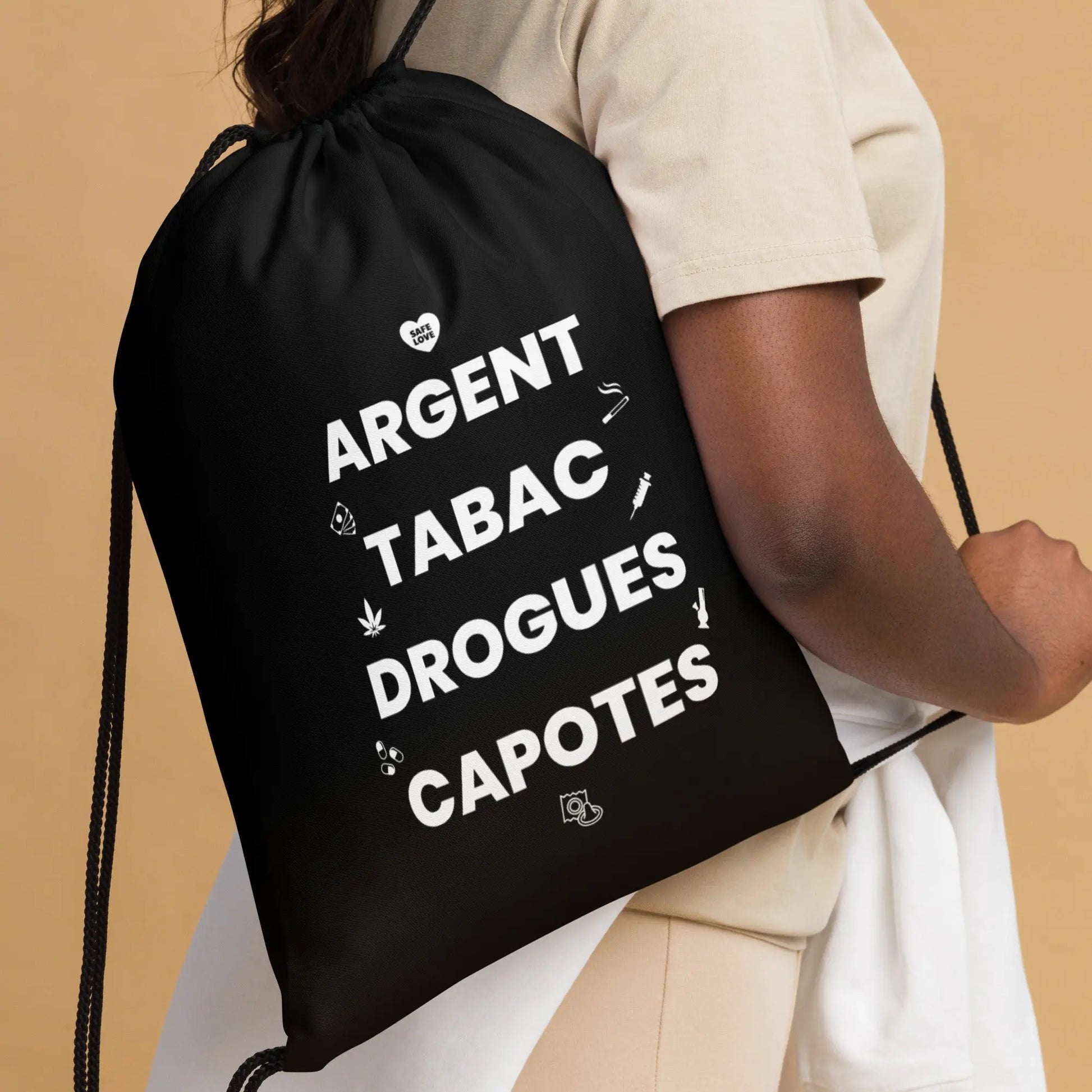 Sac à cordon Argent Tabac Drogues Capotes noir - Sedurro